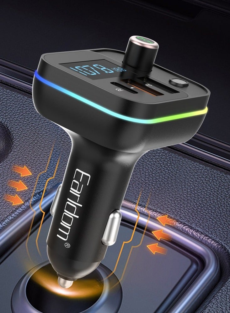 ELTRAZONE FM Transmitter ET-M87 – Bluetooth, USB, Type-C, PD, 3.1A Car Charger & Wireless Audio Streaming (Black)  - Image 3