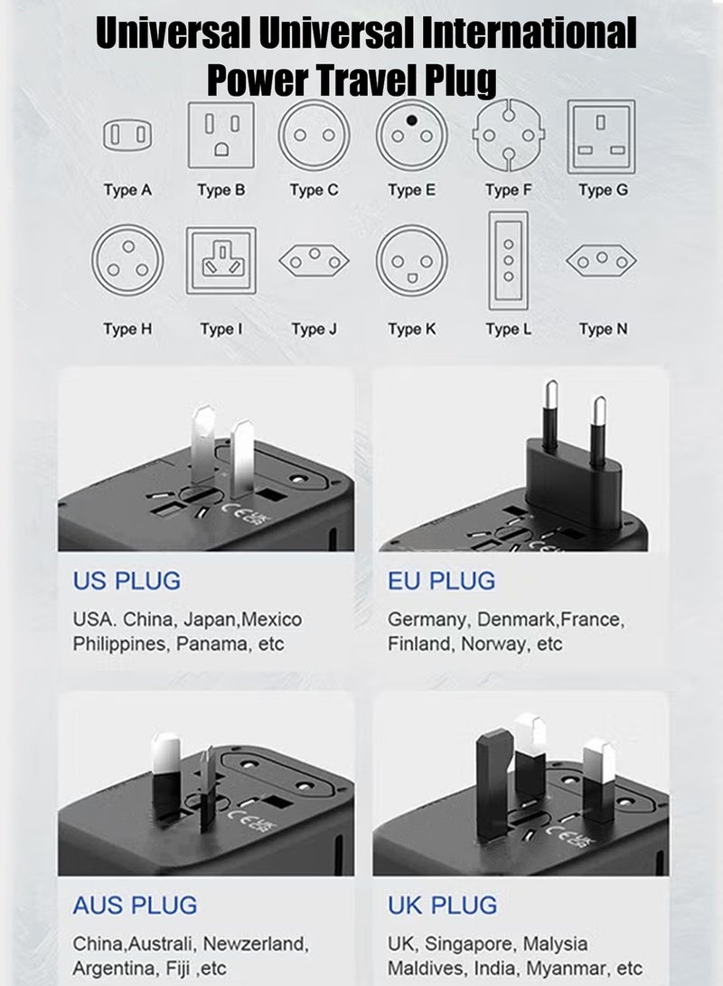 STEELCORE Travel Adapter PD20W  Universal International Power Travel Plug Adapter Converters Wall Charger AC 2 USB 1Type-c for USA EU UK AUS Black - Image 2