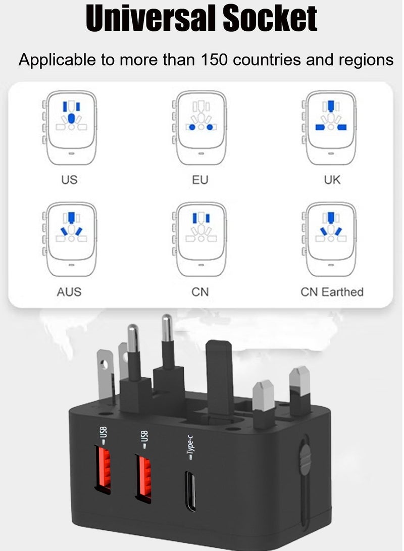 STEELCORE Travel Adapter PD20W  Universal International Power Travel Plug Adapter Converters Wall Charger AC 2 USB 1Type-c for USA EU UK AUS Black - Image 4