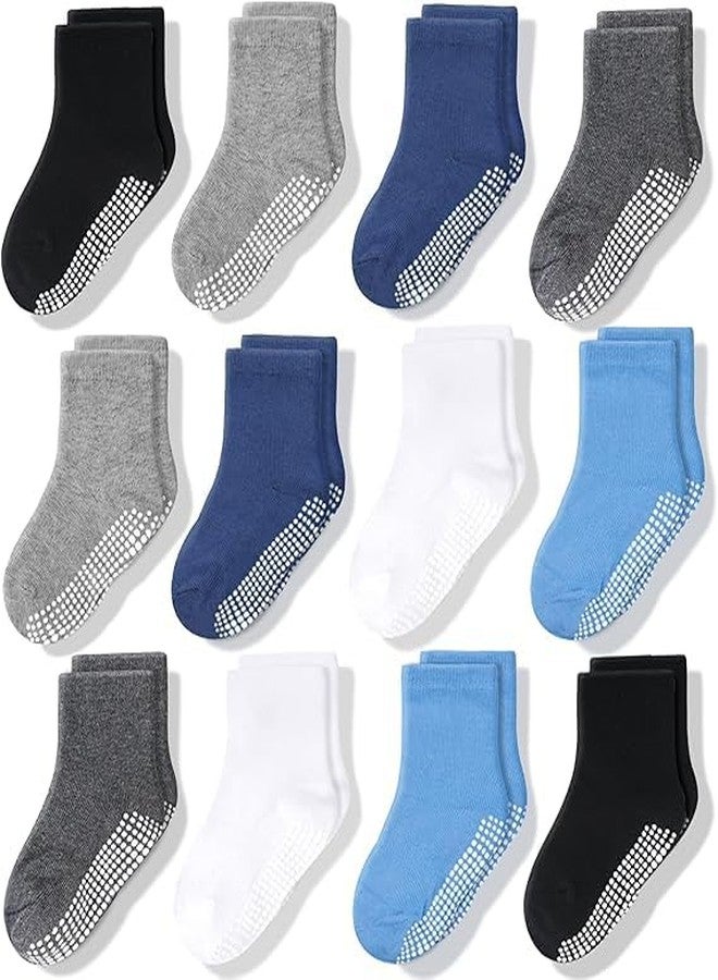 Closecret Baby Socks Cotton Crew Toddler Socks Grips Non Slip Bottom Kids Socks (4-5 Years, Pack of 12) - Image 1