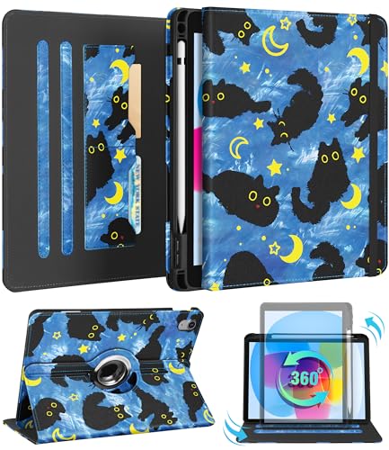 Kidcube for iPad 10th Generation Case 2022, for iPad (A16) Case 11th Generation 2025 - for Women Girls Cute Rotating Stand Folio Cover with Pencil Holder & Card Slot Girly Cat Design Blue Teen Cases - Image 1
