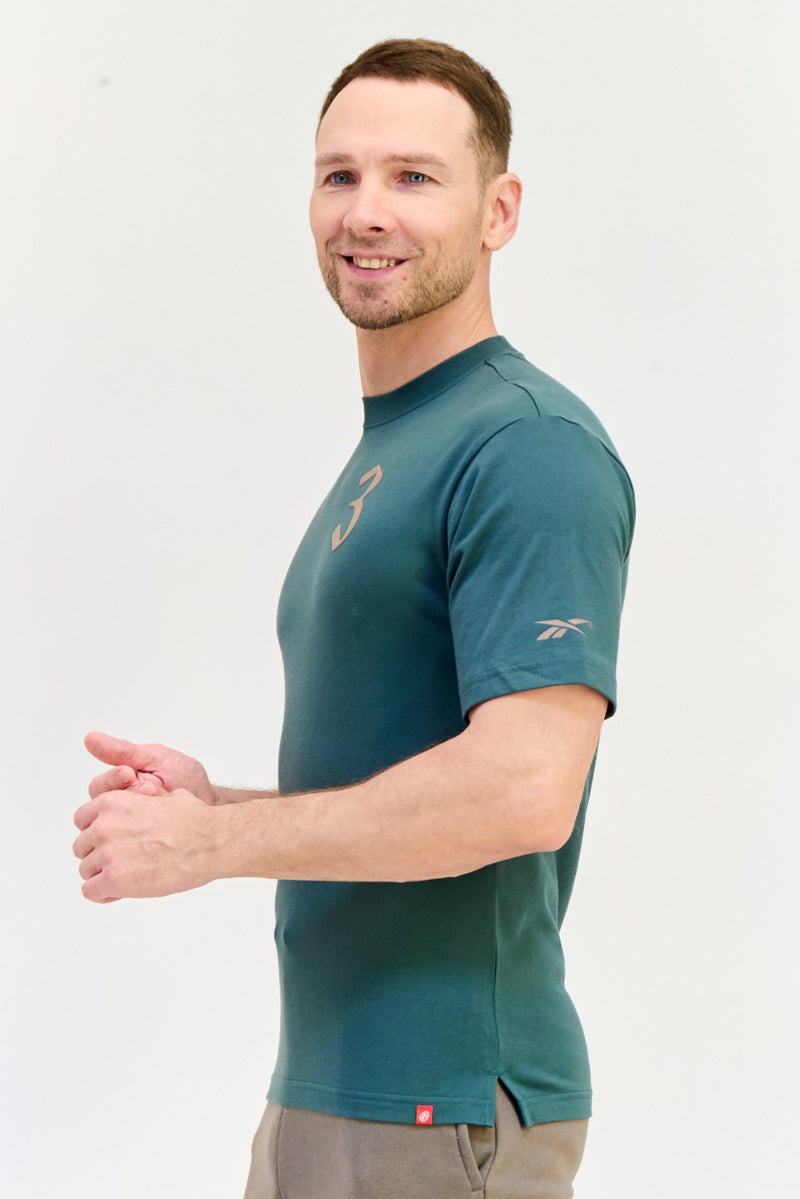 Reebok Men Sportswear Fit Short Sleeve Outdoor T-Shirt, Green  - Image 4