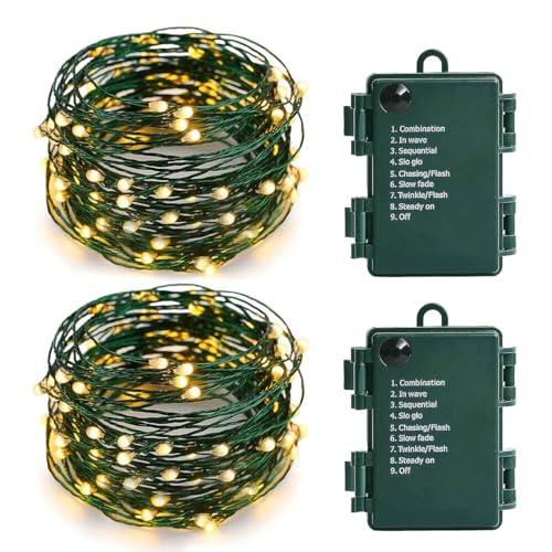 MASHANG Christmas Lights Battery String Lights 33FT 100 Micro LEDs Starry Lights Fairy Lights Firefly Lights with Dark Green Copper Wire for Christmas Tree Wreath DIY HolidayWarm White 2 Pack - Image 1