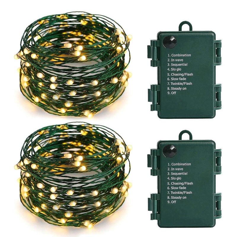 MASHANG Christmas Lights Battery String Lights 33FT 100 Micro LEDs Starry Lights Fairy Lights Firefly Lights with Dark Green Copper Wire for Christmas Tree Wreath DIY HolidayWarm White 2 Pack - Image 2