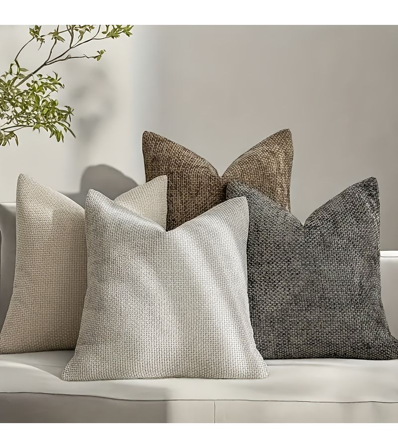 Neutral Color Chenille Throw Pillow Covers 16x16 Set Of 4 Farmhouse Boho - Image 2