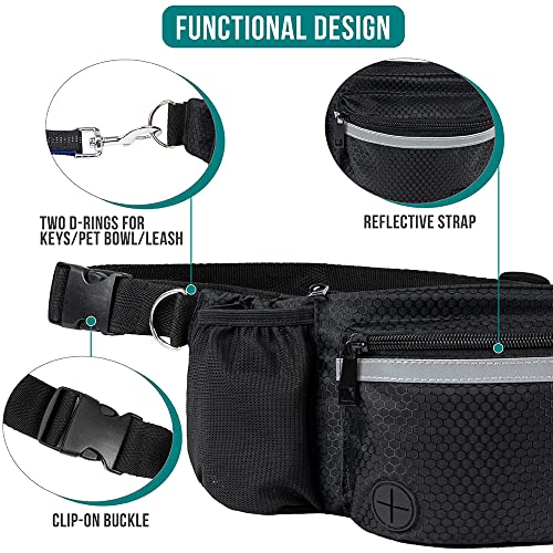 PetAmi Dog Fanny Pack, Treat Pouch for Dog Walking, Training, Built in Poop Bag Dispenser, Water Bottle Holder, Collapsible Bowl, Pet Treat Waist Belt for Hiking, Running, Kibbles (Black) - Image 4