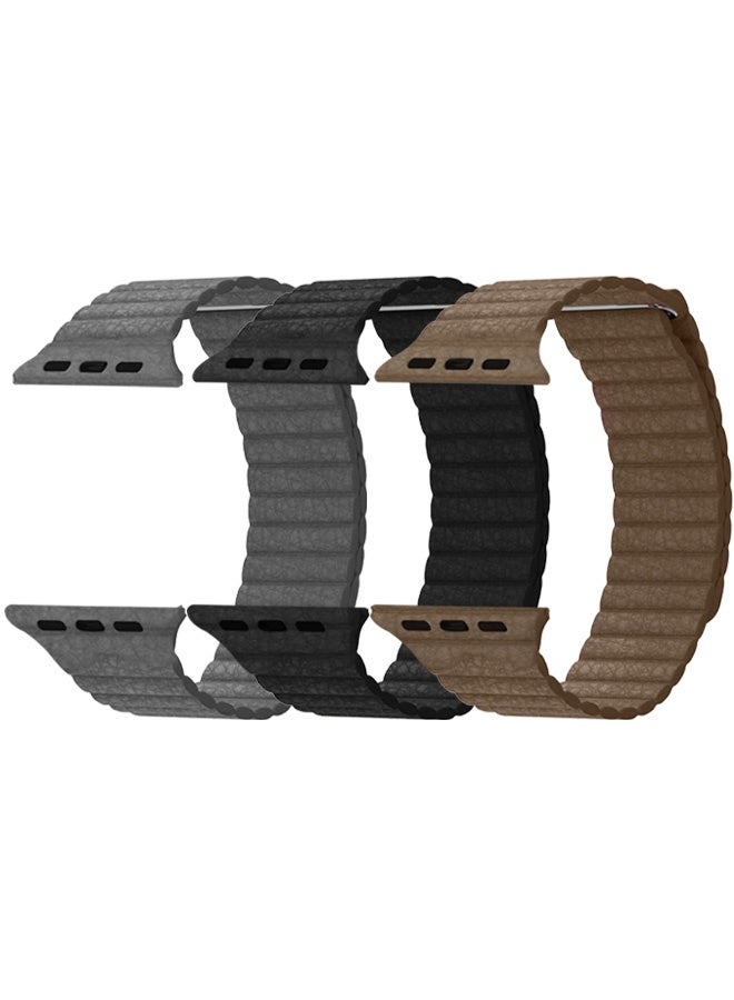 CATANES 3Pieces 49mm 46mm 45mm 44mm Leather Loop Band for Apple Watch Magnetic Watch Strap Wristband - Image 2