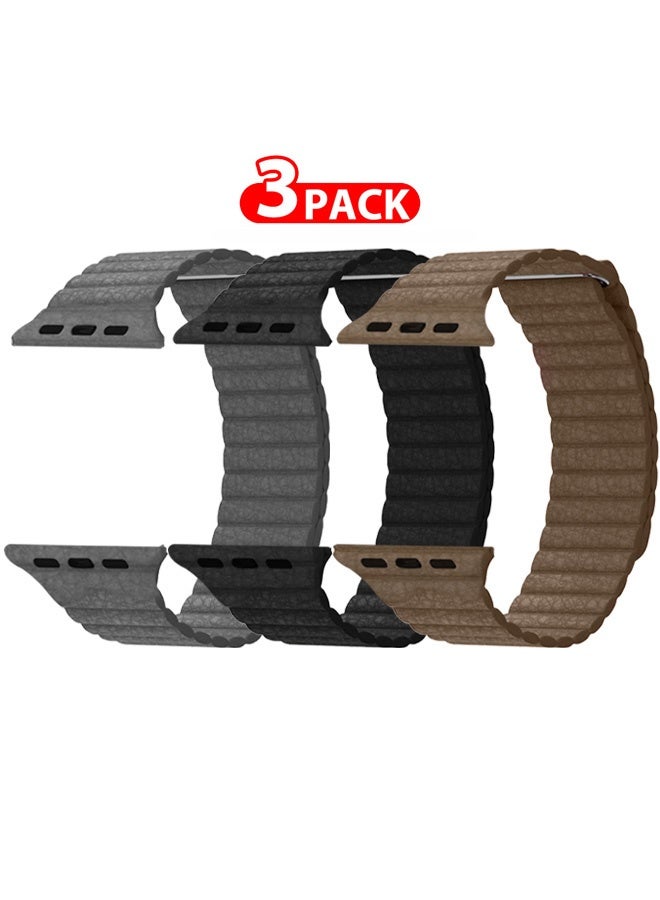 CATANES 3Pieces 49mm 46mm 45mm 44mm Leather Loop Band for Apple Watch Magnetic Watch Strap Wristband - Image 1