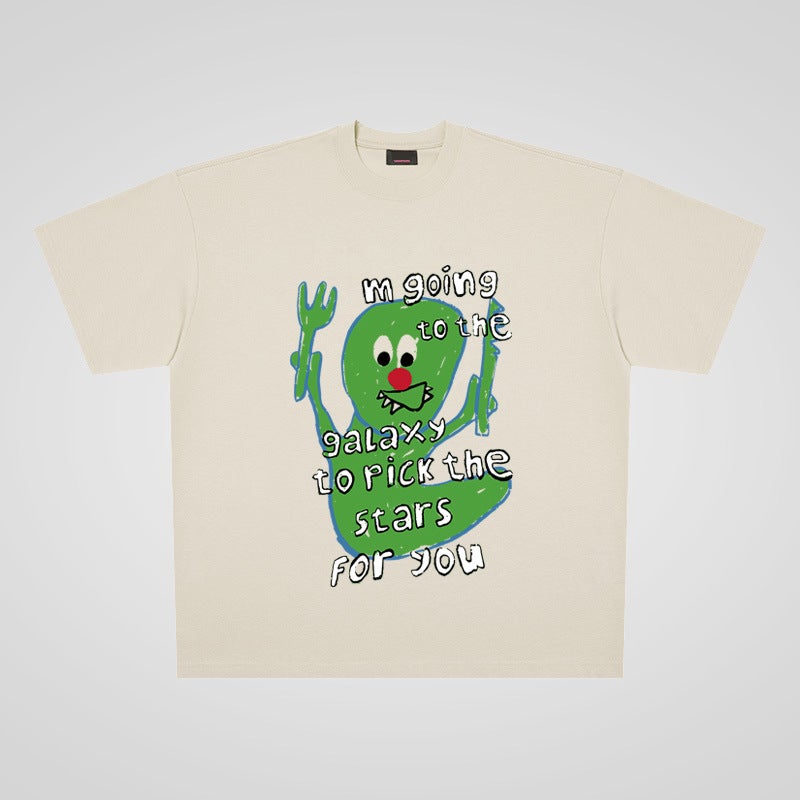 250G Heavy Cotton Japanese Style Small Clear Ins Cartoon Anime Oversize Short Sleeve T-Shirt Men And Women Couple Fashion - Image 1