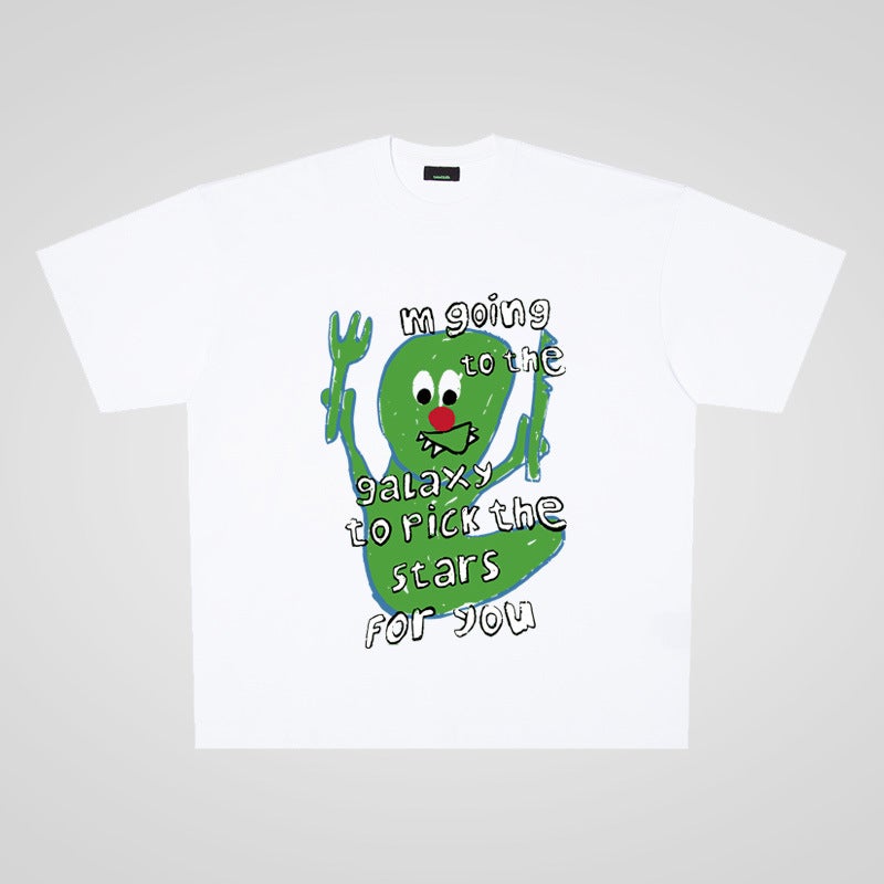 250G Heavy Cotton Japanese Style Small Clear Ins Cartoon Anime Oversize Short Sleeve T-Shirt Men And Women Couple Fashion - Image 2