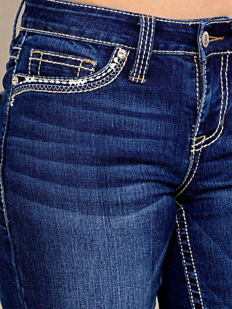 Flamingals Butt Lifting Bootcut Jeans Stretchy Casual Fall Winter Trendy Flare Leg Jeans for Women Navy Dark Blue L - Image 5