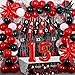 Nigifter 15th Birthday Decorations for Boys Girls 84 PCS Red Black 15th Party Decorations Birthday Party Supplie with Banner Fringe Backdrop Foil Star Balloons Hanging Swirls Tablecloth Garland Arch - Image 2