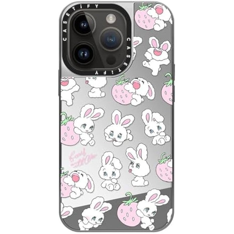 Casetify Mirror Case for iPhone 14 Pro Compatible with Magsafe - Strawberry Mix - Silver on Silver - Image 3