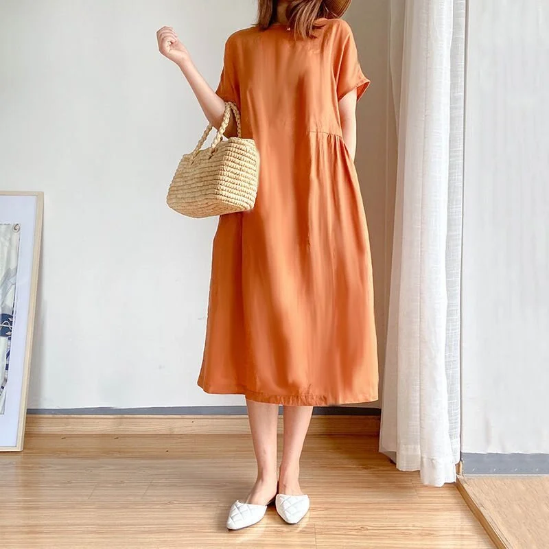OUTZIDR Orange Tee Dress with Pockets
