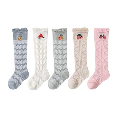 GUCHIGU Unisex Baby Knee-High Socks Toddlers Breathable Cute Print Sock Anti-mosquito Knit 5 Pair Cotton Ankle Socks for Little Kids Boys Girls (Multicolor, 6-36 Months, Pack of 5) - Image 1