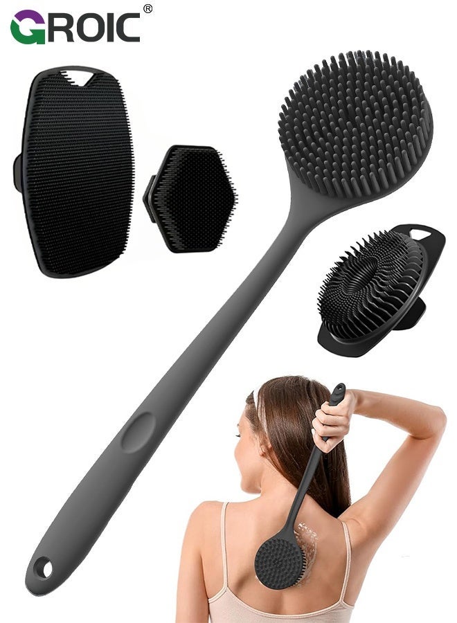 GROIC 4Pcs Silicone Back Body Face Scrubbers Set,Manual Face & Body Scrubber Exfoliator with Soft Bristles and Non-Slip Handle,Hand-fit Bath Glove & Face Scrubber for Deep Cleaning - Image 1