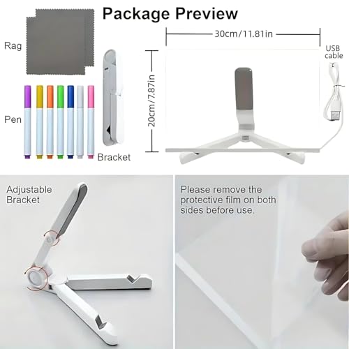 One94Store LED Acrylic Writing Board with Light & 7 Pens | 15x15 cm DIY 3D Rewritable Message Pad | Personalized Night Lamp & Display Board for Home, Office Desk, Kids & Gifts - Image 3