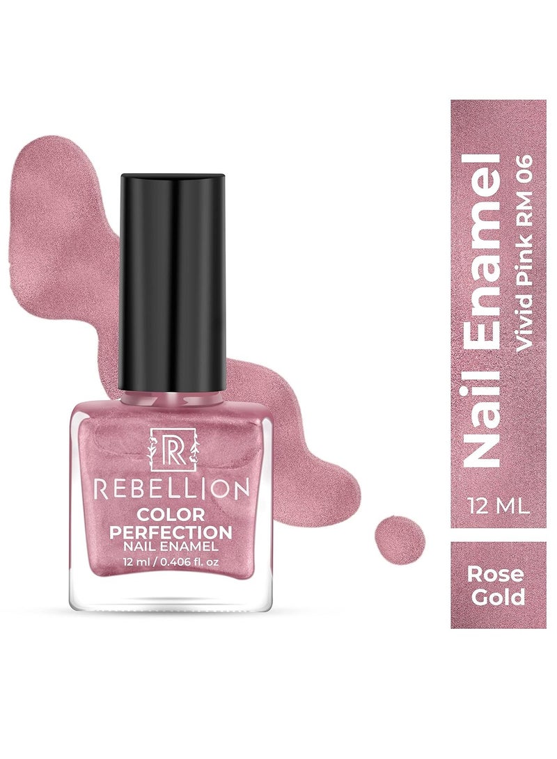 Rebellion Color Perfection Nail Enamel 12ml Rose Gold Vivid Pink RM06 - Image 2