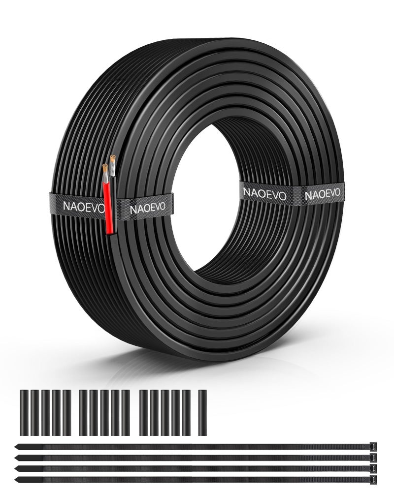 NAOEVO 16 Gauge Wire 2 Conductor Electrical Wire 16 AWG Stranded PVC Cord 12V Low VoltageTinned CopperFlexible Cable for Automotive Wiring Lamp Cord Marine Cable 30FT