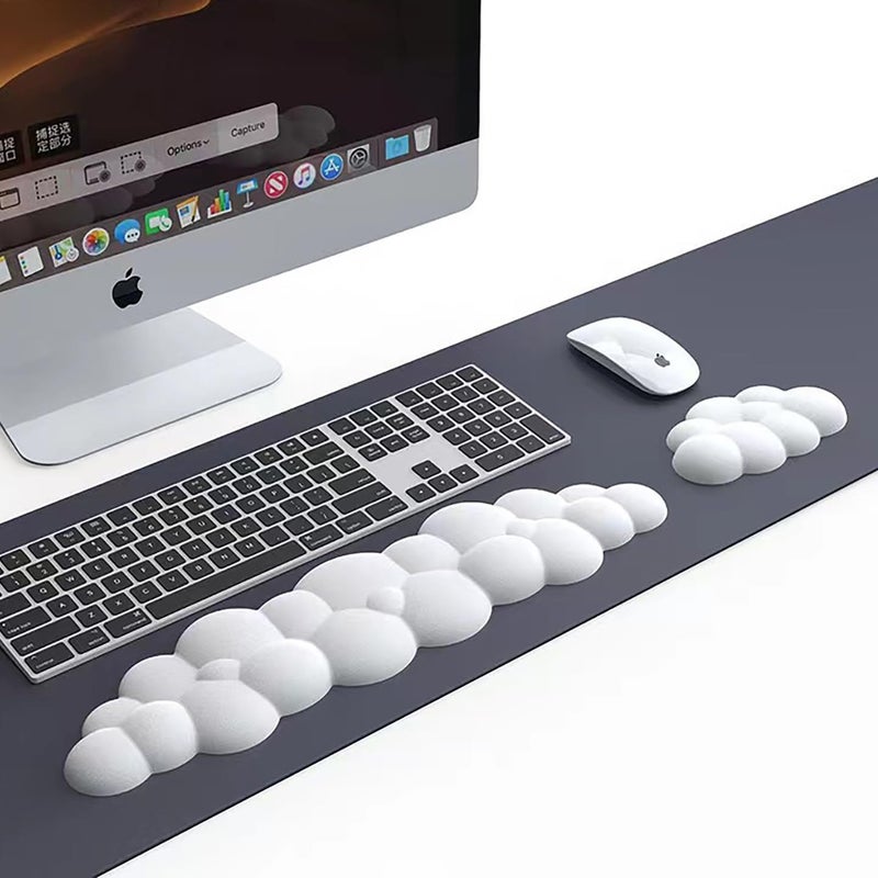 TNTAIAHL Keyboard and Mouse Wrist Rest Set, Ergonomic, Modern Cloud, PU Leather, Memory Foam - Image 1