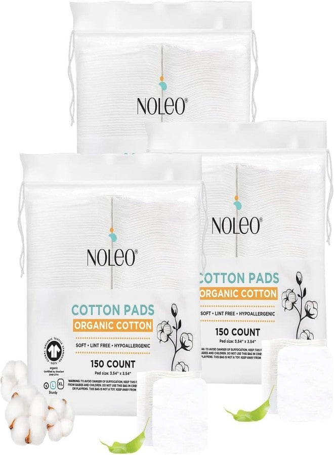 NOLEO Organic Cotton Pads (450 Count (Pack of 3), Large & Pressed) - Lint Free, Soft, No Hard Edges, 3" 54x3 54 - Image 1