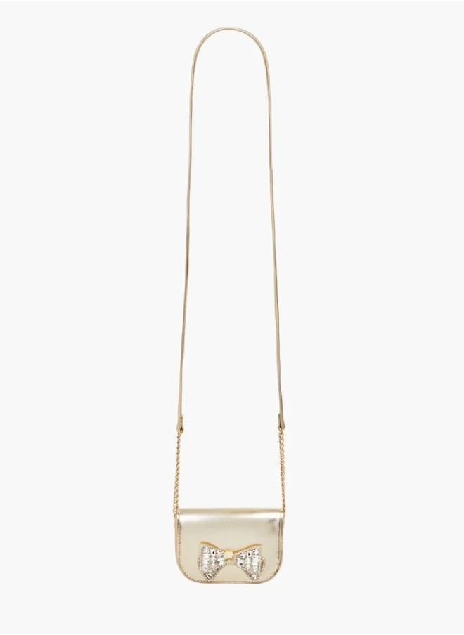 سيليست Girls Bow Embellished Crossbody Bag with Chain Strap and Button Closure