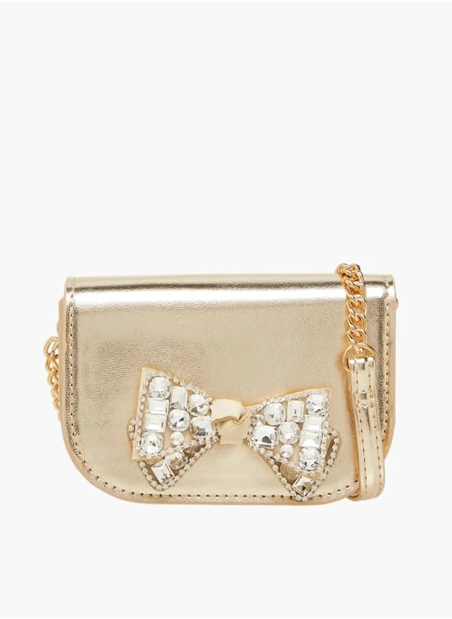 سيليست Girls Bow Embellished Crossbody Bag with Chain Strap and Button Closure