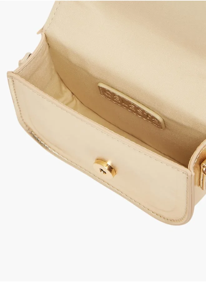 Celeste Girls Bow Embellished Crossbody Bag with Chain Strap and Button Closure