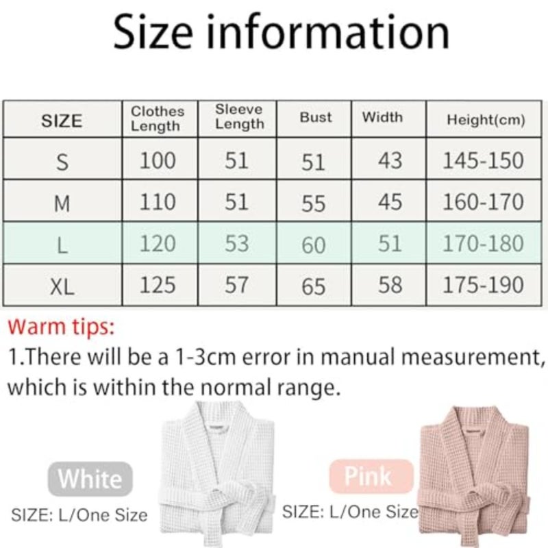 Winsoyya Cotton Waffle Weave Bathrobe Free Size Spa Robe, Highly Absorbent Lightweight Hotel Bathrobe Unisex with Belt and Pockets Home, Spa, Sauna, Everyday Use - Image 2