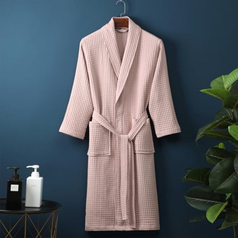 Winsoyya Cotton Waffle Weave Bathrobe Free Size Spa Robe, Highly Absorbent Lightweight Hotel Bathrobe Unisex with Belt and Pockets Home, Spa, Sauna, Everyday Use - Image 3