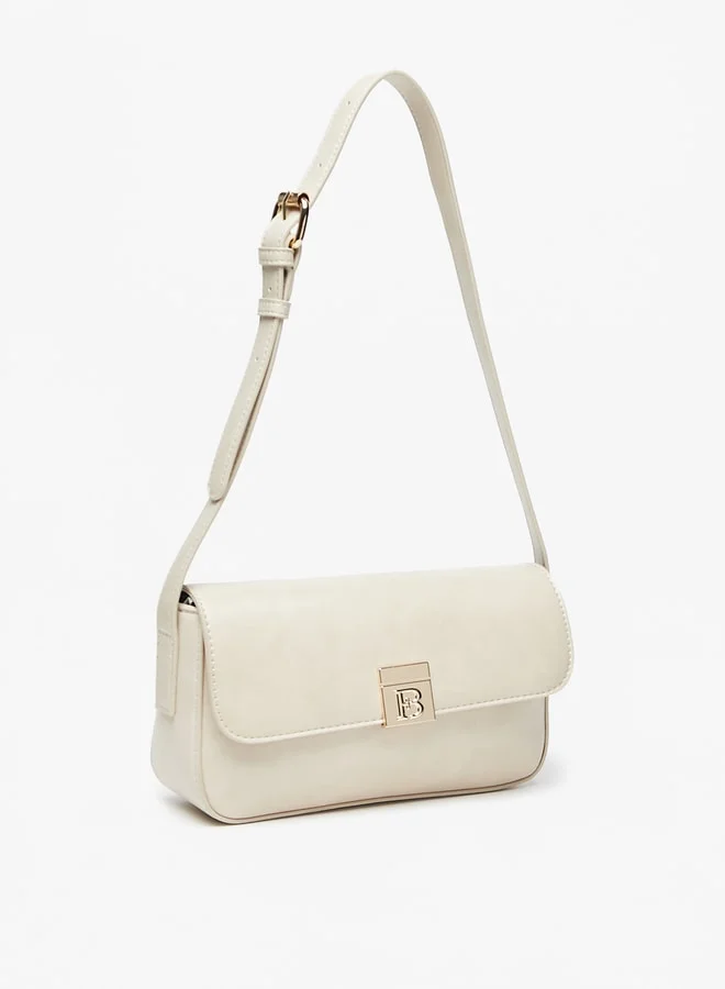 Flora Bella By Shoexpress Women's Solid Shoulder Bag with Adjustable Strap and Flap Closure