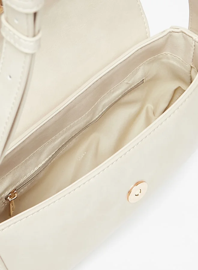 Flora Bella By Shoexpress Women's Solid Shoulder Bag with Adjustable Strap and Flap Closure