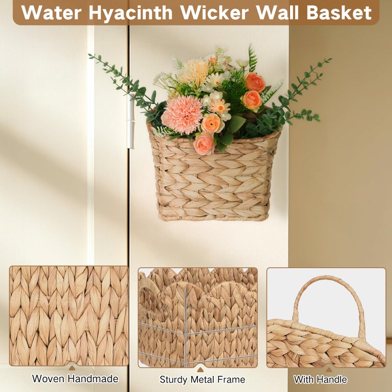 iEGrow Set of 2 Hanging Basket, Wicker Wall Basket Natural Water Hyacinth, Hanging Baskets for Organizing and Decor, Storage Baskets for Door Mounted - Image 5