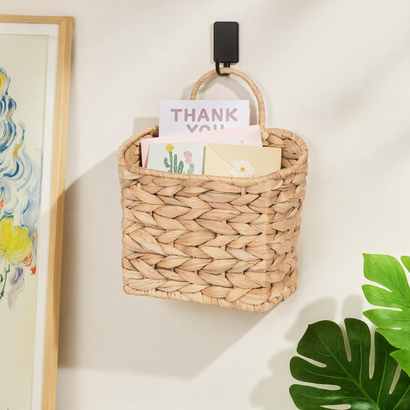 iEGrow Set of 2 Hanging Basket, Wicker Wall Basket Natural Water Hyacinth, Hanging Baskets for Organizing and Decor, Storage Baskets for Door Mounted - Image 3