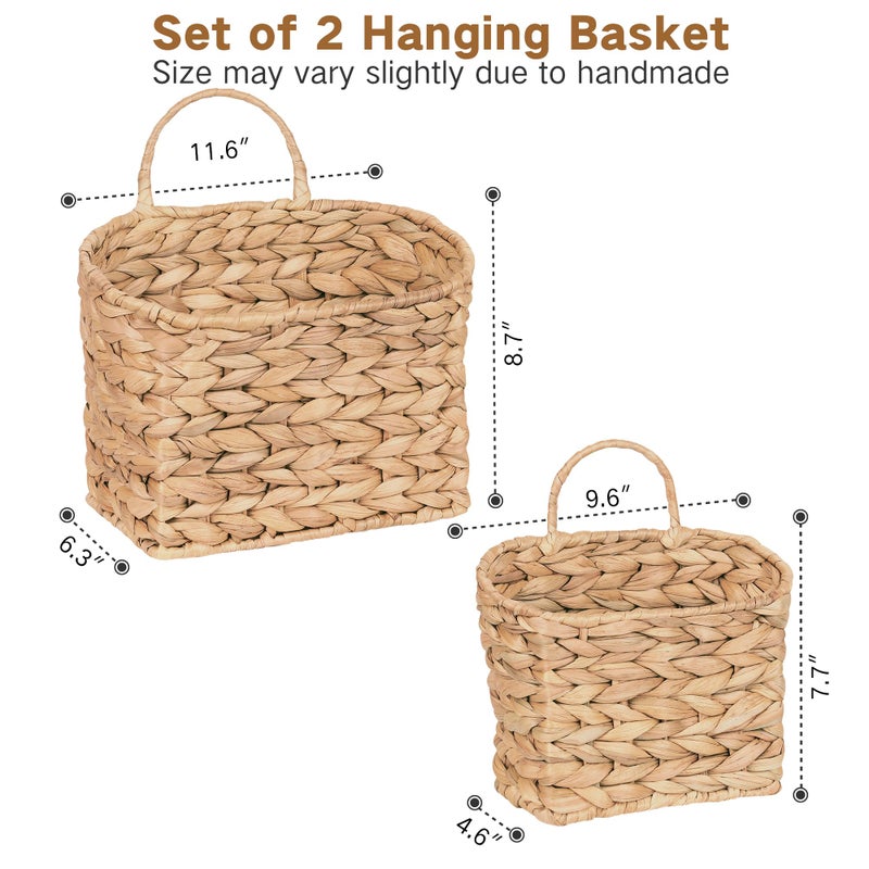 iEGrow Set of 2 Hanging Basket, Wicker Wall Basket Natural Water Hyacinth, Hanging Baskets for Organizing and Decor, Storage Baskets for Door Mounted - Image 4