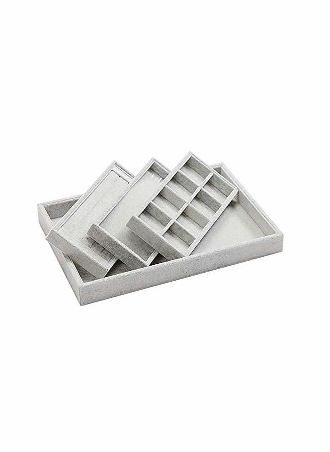 Y&D - Jewelry Organiser, Premium Removable Large capacity Velvet Display Tray for Earring, Ring Storage Bracelet Necklace Earring 3 Compartments(Grey) - Image 1