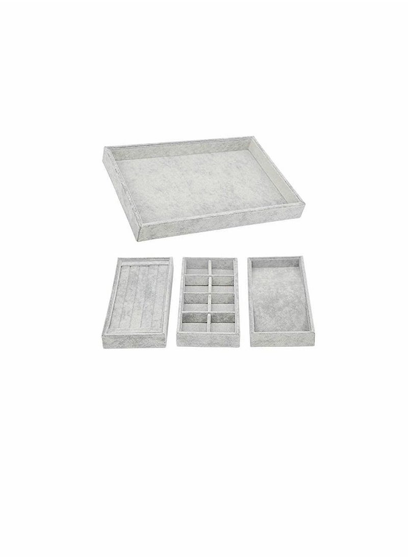 Y&D - Jewelry Organiser, Premium Removable Large capacity Velvet Display Tray for Earring, Ring Storage Bracelet Necklace Earring 3 Compartments(Grey) - Image 1