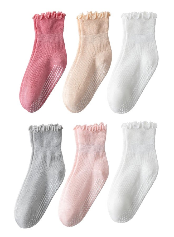 DarkCom Toddler Baby Socks Ruffle Girls Grip Non Slip 6 Pairs Socks for Kids Cute Athletic Ankle Frilly 6M-5Years - Image 1