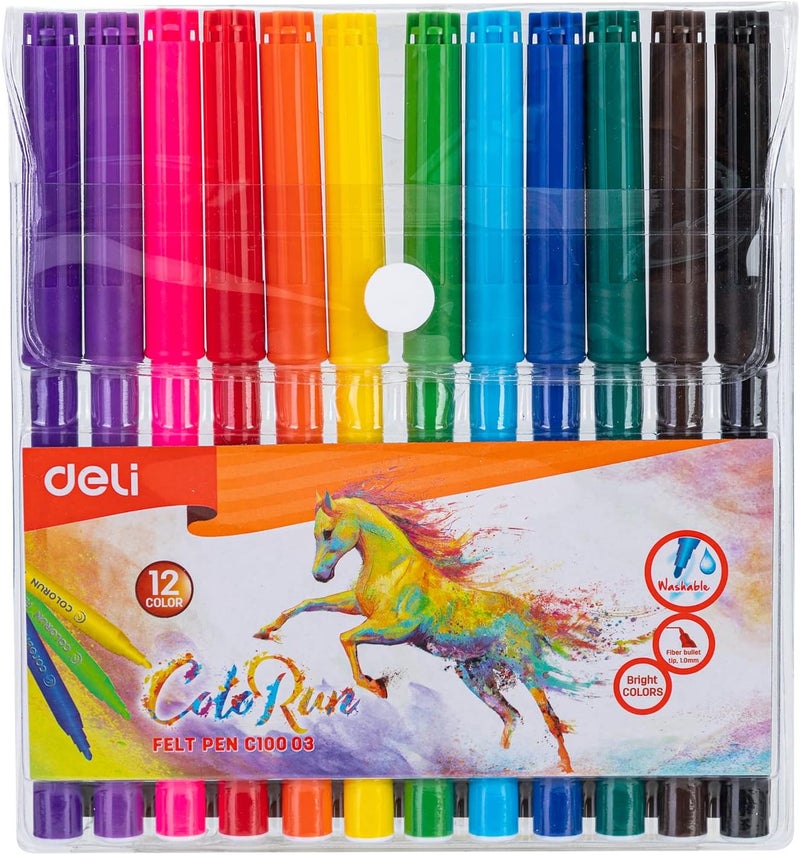 Deli Ec10003 Felt Pen 12-Pieces, Multicolor - Image 1