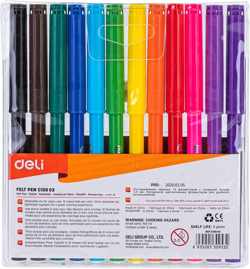 Deli Ec10003 Felt Pen 12-Pieces, Multicolor - Image 2