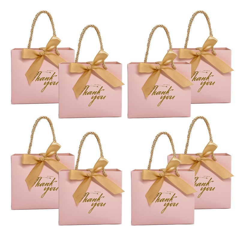 TKSBAG 50Pack Small Thank You Gift Bags With Handles55x 25x47 Mini Pink Gift Bags Bulk for Baby Shower Birthday Wedding Party Favors - Image 3