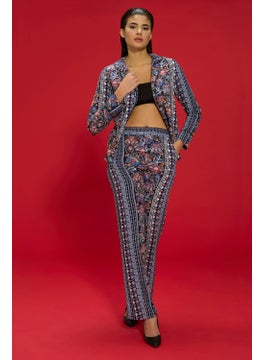 for you in&out 7-Piece Viscose Both Inside and Outside Ethnic Pattern Black Pajama Set S27407  - Image 2