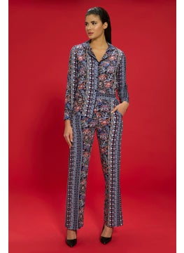 for you in&out 7-Piece Viscose Both Inside and Outside Ethnic Pattern Black Pajama Set S27407  - Image 3