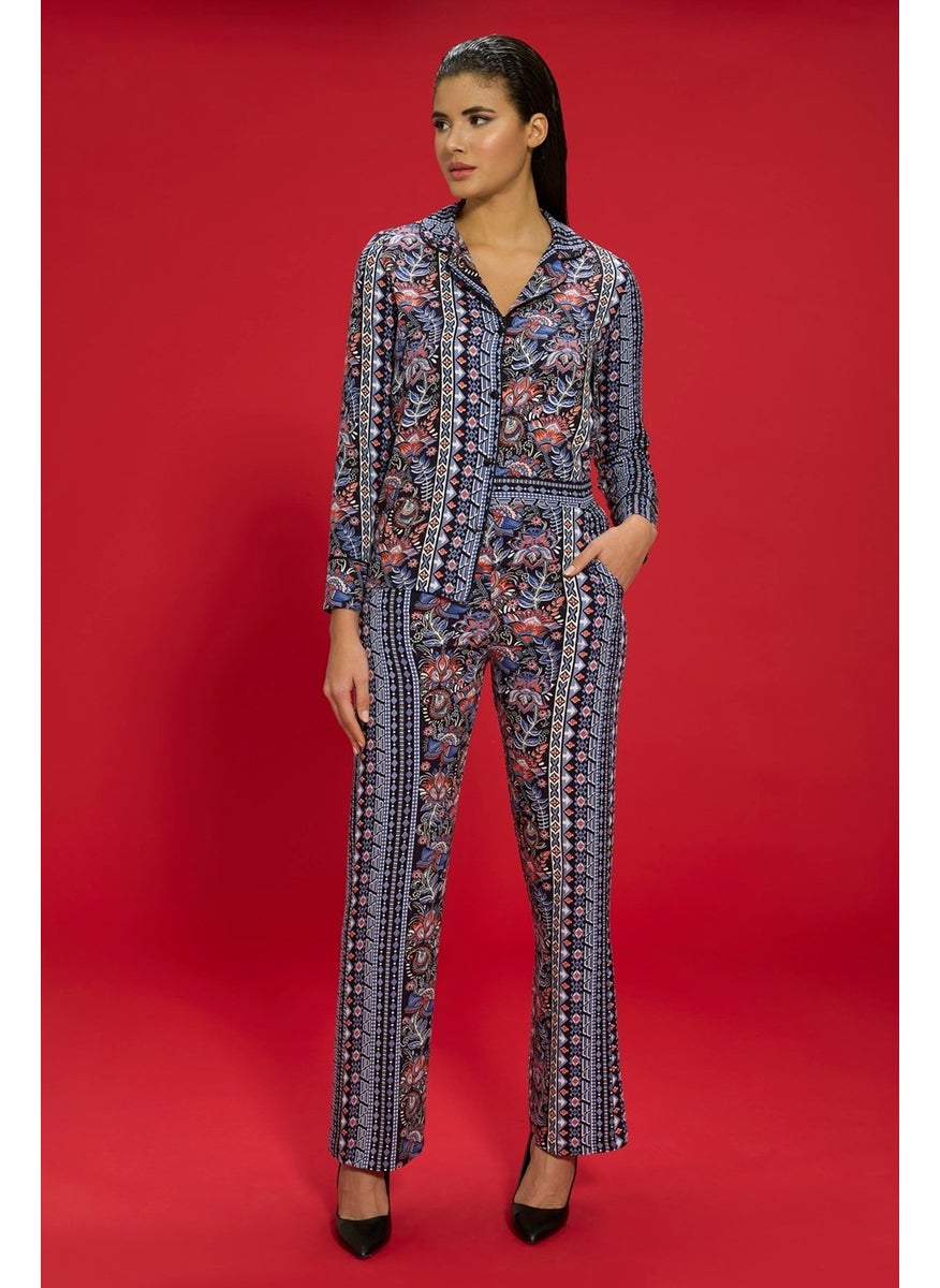 for you in&out - 7-Piece Viscose Both Inside and Outside Ethnic Pattern Black Pajama Set S27407 - Image 1