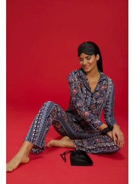 for you in&out 7-Piece Viscose Both Inside and Outside Ethnic Pattern Black Pajama Set S27407  - Image 5