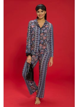 for you in&out 7-Piece Viscose Both Inside and Outside Ethnic Pattern Black Pajama Set S27407  - Image 4