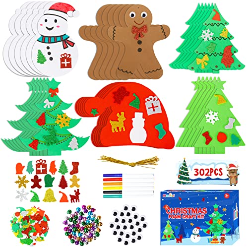 Max Fun 302PCS Christmas Crafts Tree Foam Shapes Stickers Set Craft Kits Xmas Tree Hat Snowman Christmas Decorations for Kids Crafts Party Favors Supplies - Image 1