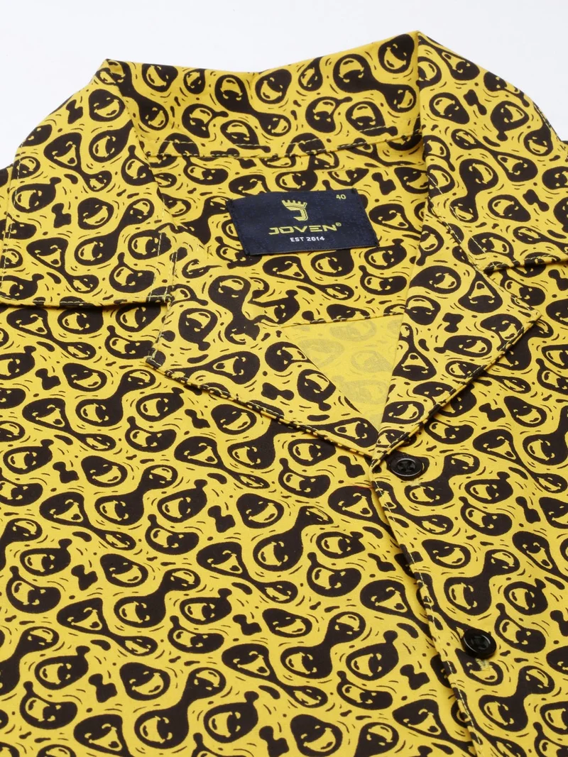 Joven  Yellow Printed Camp Collar Casual Shirt for Men for Men | Best Price UAE