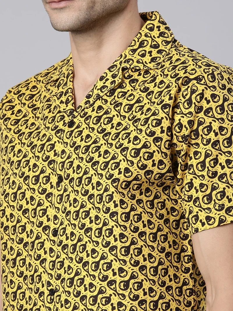 Joven  Yellow Printed Camp Collar Casual Shirt for Men for Men | Best Price UAE