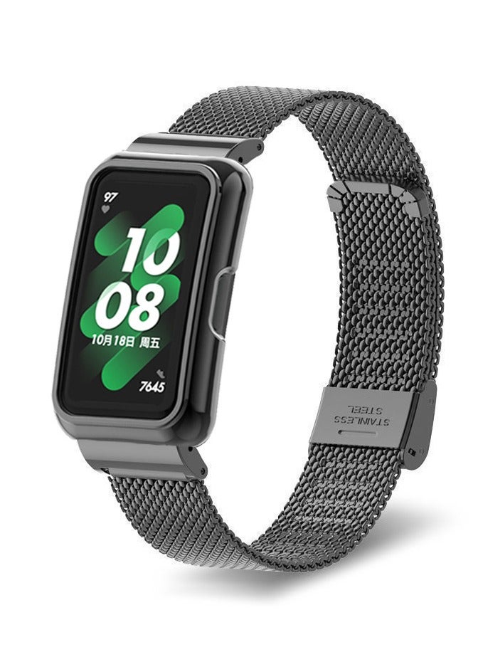 Compatible for Honor Band 6/Honor Band 7 Strap Stainless Steel Metal Bracelet Replacement Band Metal Integrated Case Strap Wristband Sport Band for Women Men  - Image 1